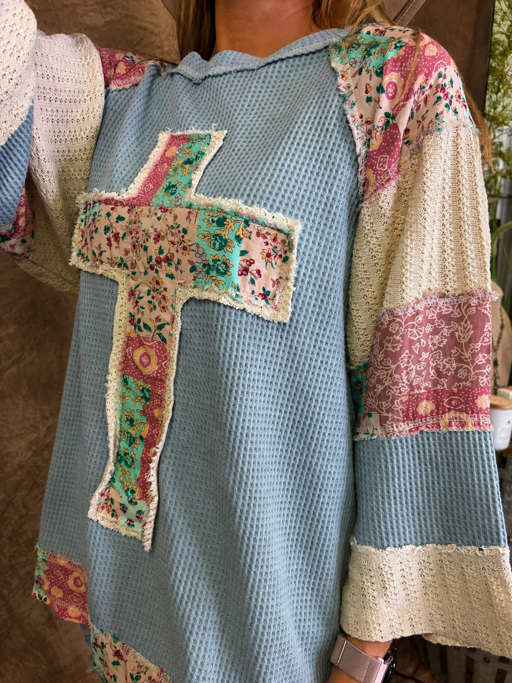 Cozy Christian® x POL - Round Neck Faith Patch Overlock Stitch Knit Top - 2:Corinthians 6:18