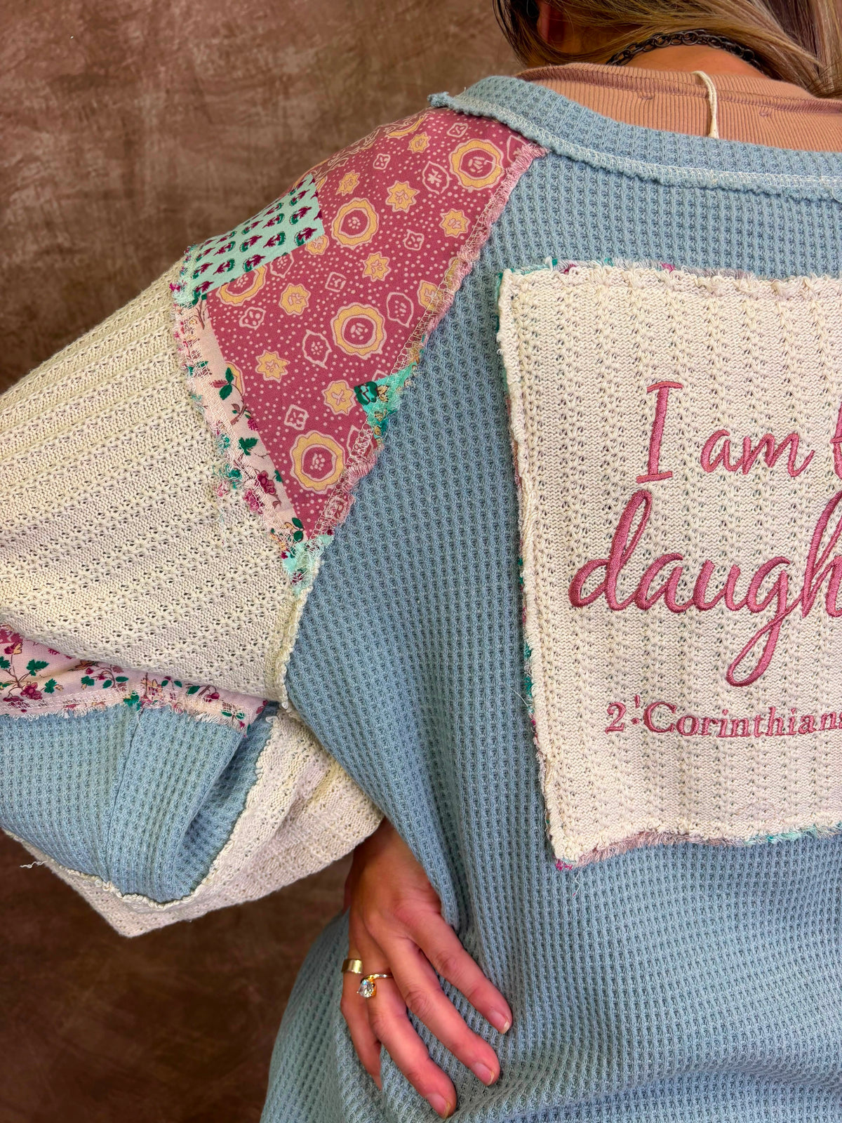Cozy Christian® x POL - Round Neck Faith Patch Overlock Stitch Knit Top - 2:Corinthians 6:18