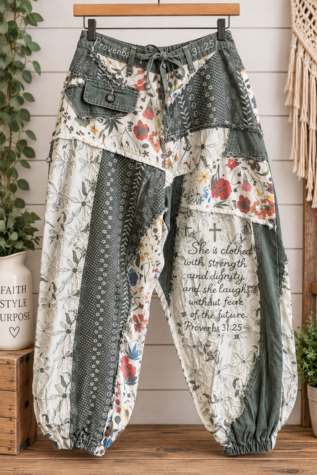 Cozy Christian® x POL — “Proverbs 31:25” Patchwork Pants