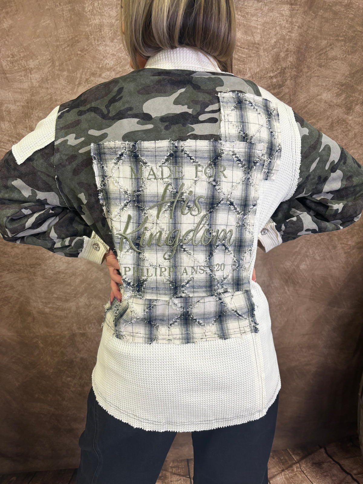 Cozy Christian® x POL - Made For His Kingdom Camo Oversized Shacket - Philippians 3:20