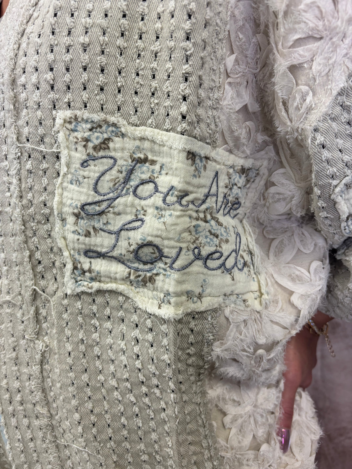 Cozy Christian® x POL — You Are Loved Patchwork Cardigan - Jeremiah 31:3