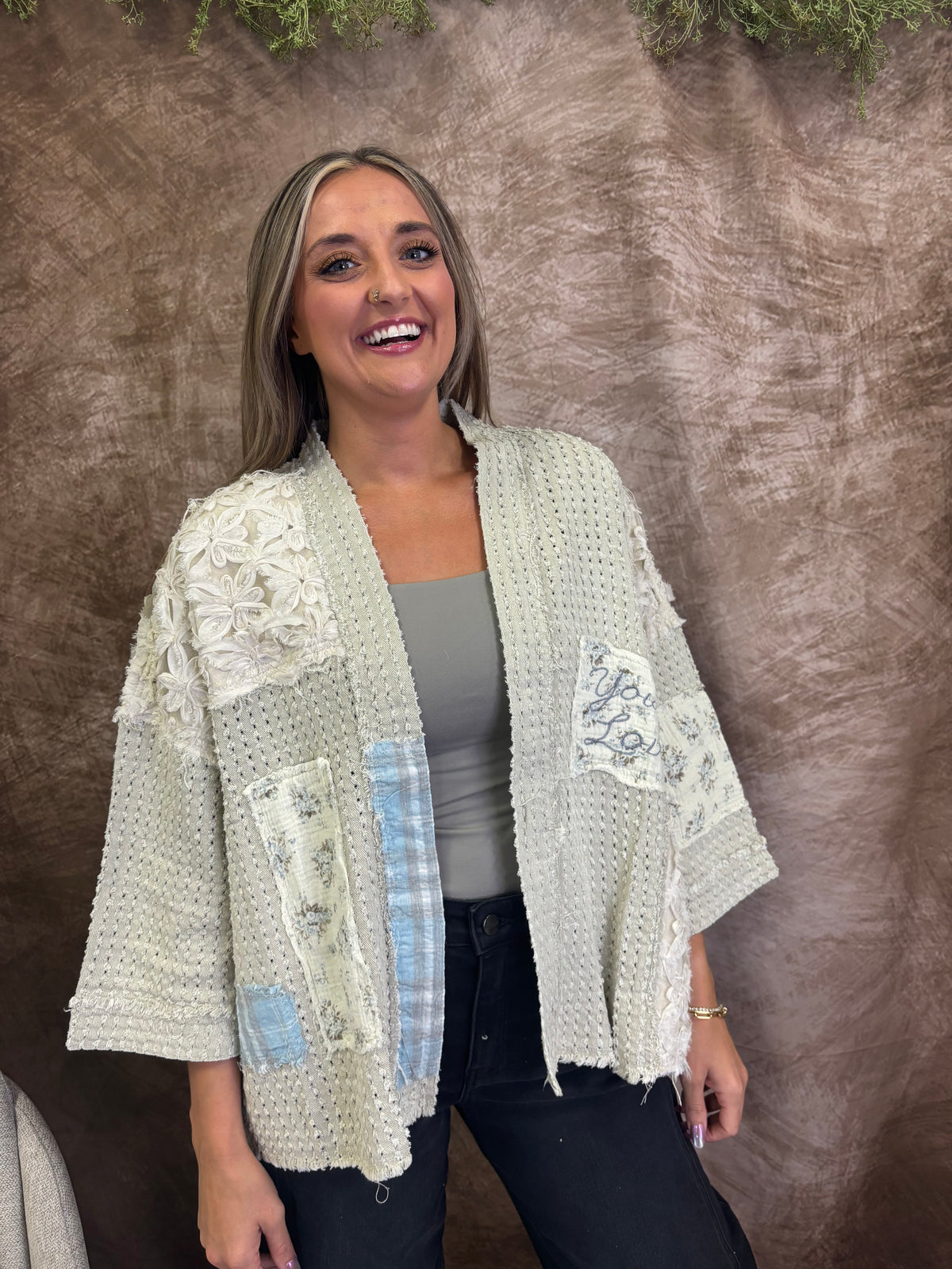 Cozy Christian® x POL — You Are Loved Patchwork Cardigan - Jeremiah 31:3