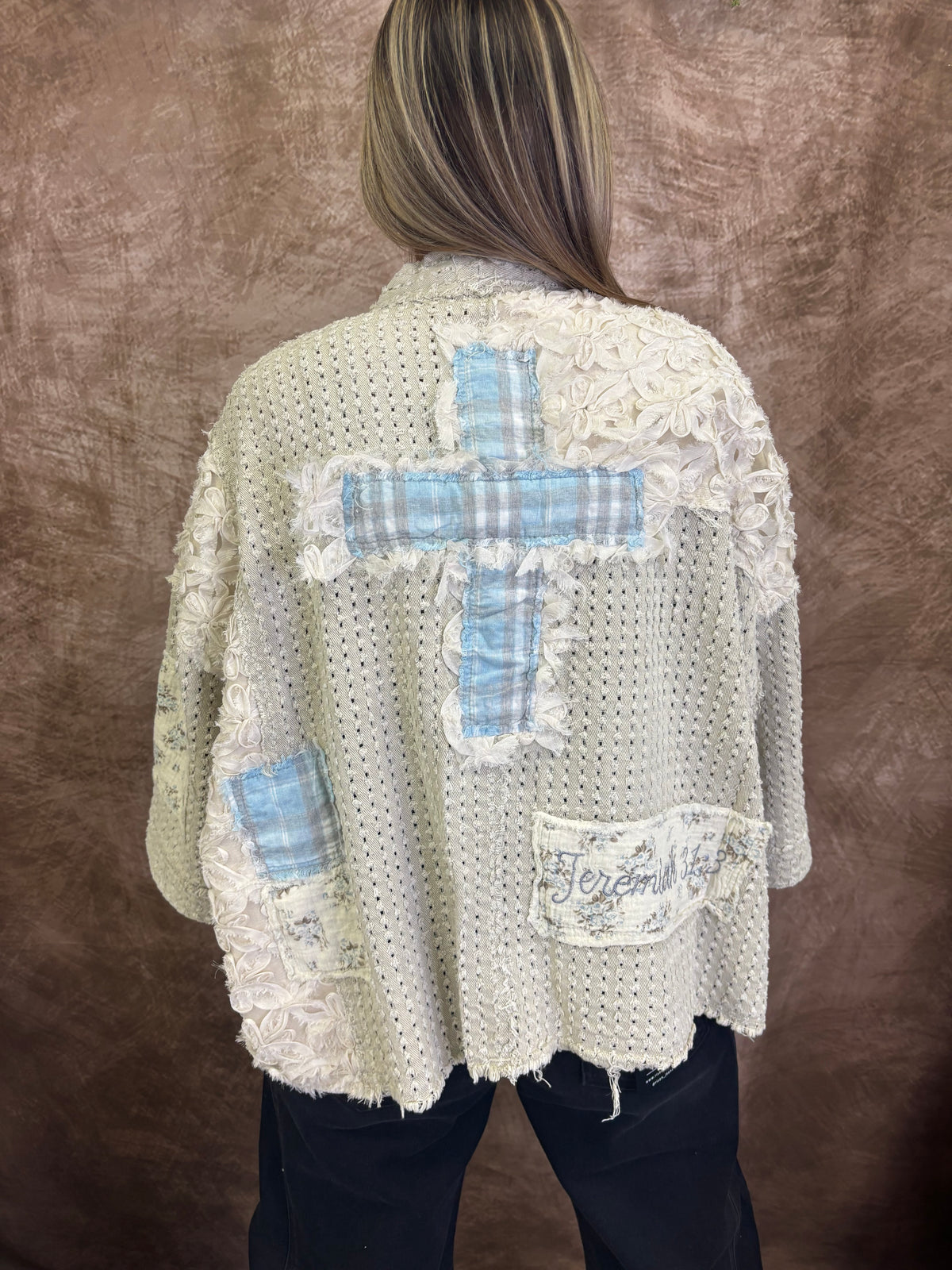 Cozy Christian® x POL — You Are Loved Patchwork Cardigan - Jeremiah 31:3