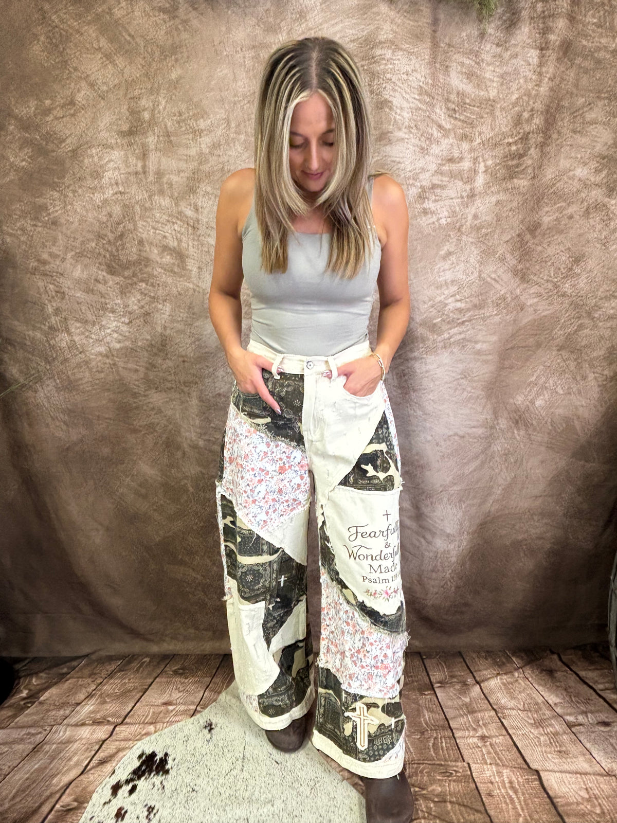 Cozy Christian® x POL — Fearfully & Wonderfully Made Patchwork Pants - Psalm 139:14