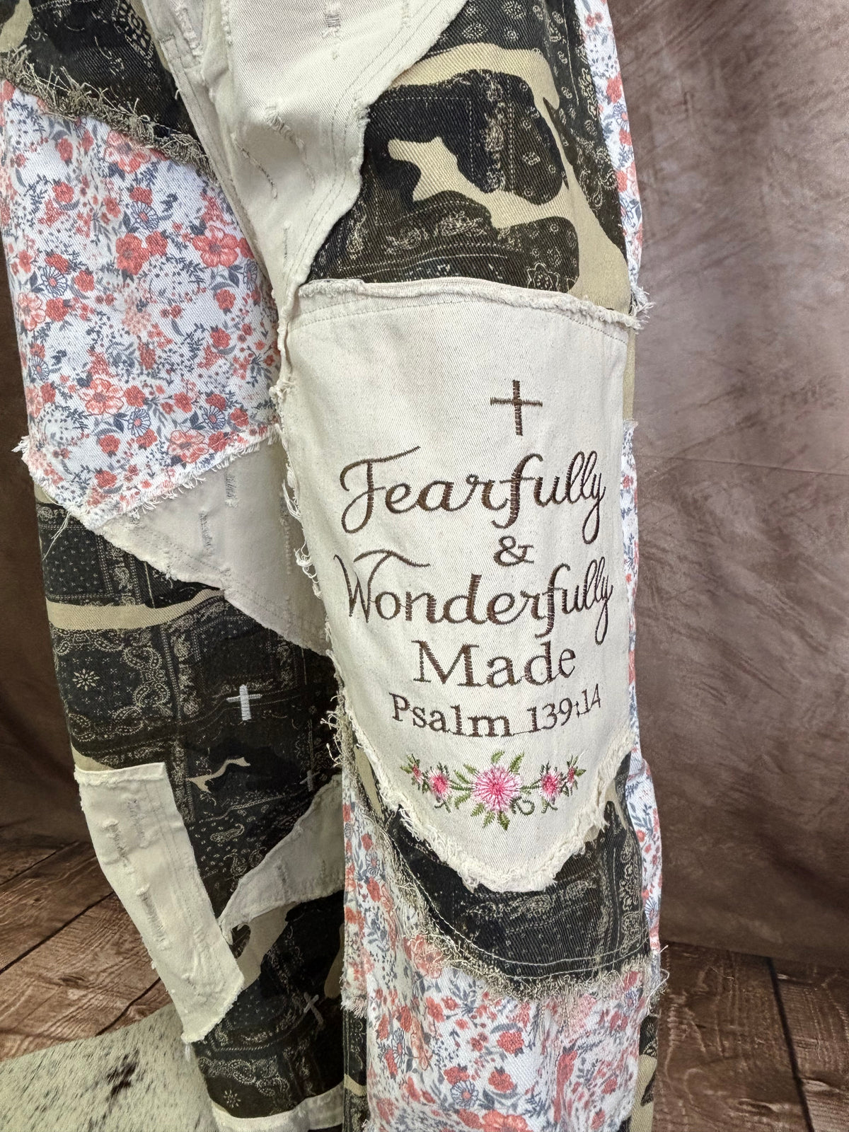 Cozy Christian® x POL — Fearfully & Wonderfully Made Patchwork Pants - Psalm 139:14